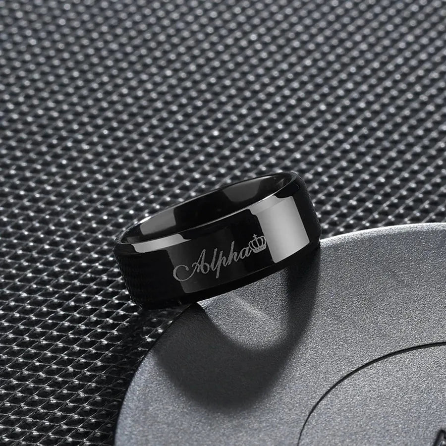 Anillo de joyería con dijes de moda para hombres y mujeres, anillos negros de acero inoxidable, banda de compromiso de boda, espejo de calidad, joyería masculina personalizada