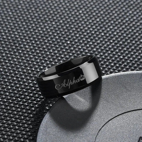 Anillo de joyería con dijes de moda para hombres y mujeres, anillos negros de acero inoxidable, banda de compromiso de boda, espejo de calidad, joyería masculina personalizada