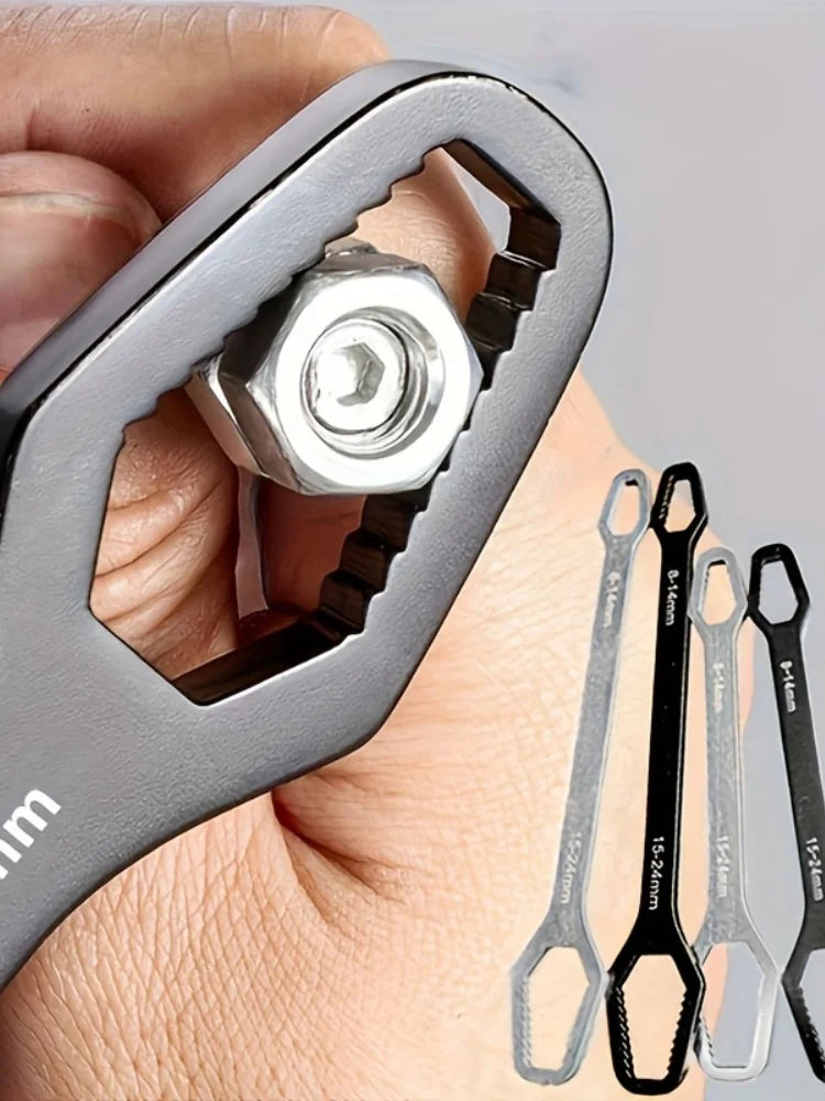 Llave Universal de doble punta, llave de reparación de tuercas de tornillo autoajustable de 3-17mm, llave de trinquete de doble cabeza, ajustable, 1 ud.