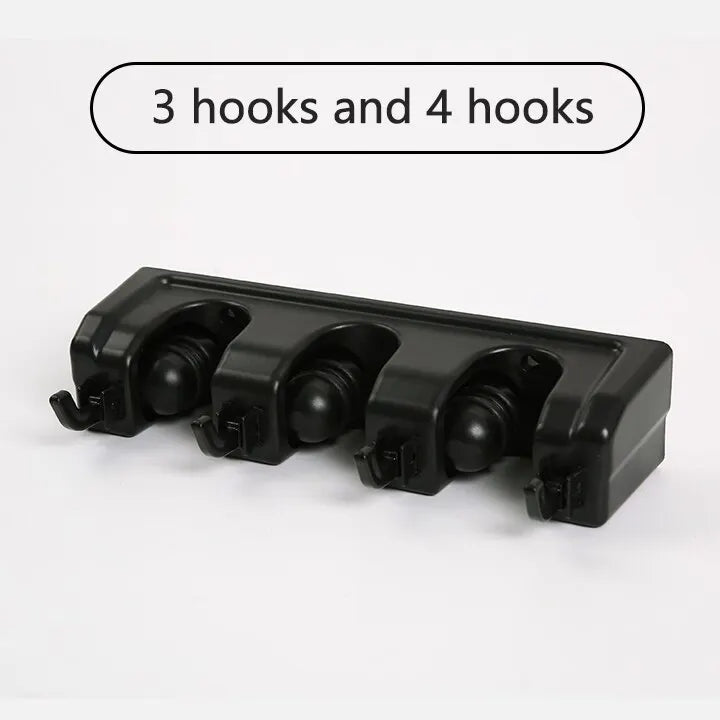 Soporte para fregona montado en la pared, colgador multifuncional de 3/4/5 posiciones, estante de almacenamiento de plástico mágico negro para cocina y hogar