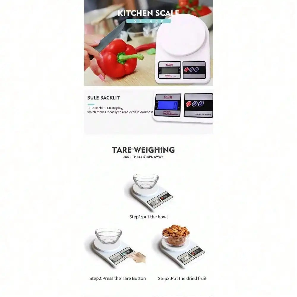 Báscula de Cocina Digital 10kg - Balanza Electrónica de Precisión Portátil con Batería, Pesa de Alimentos Inteligente para el Hogar