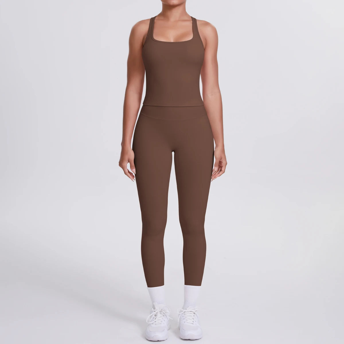 Hamidou - Conjunto de yoga de 2 piezas para mujer: leggings de fitness de secado rápido con efecto push-up y top deportivo con espalda en I de color liso.