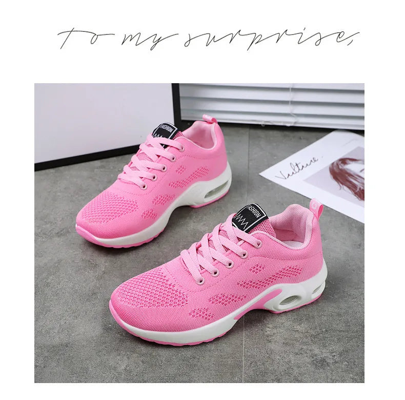 Zapatos deportivos transpirables con amortiguación de aire para mujer, zapatillas informales con cordones cruzados y tacón plano con punta redonda de estilo coreano