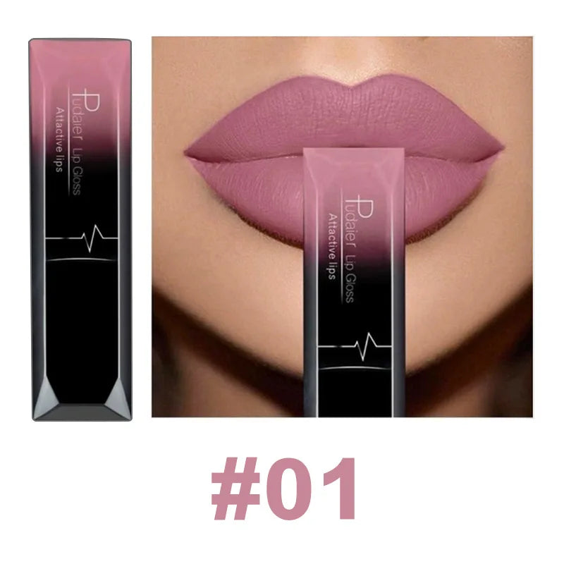 Lápiz labial líquido mate resistente al agua brillo de labios de larga duración tinte Sexy rojo desnudo púrpura lápices labiales metálicos cosméticos de maquillaje