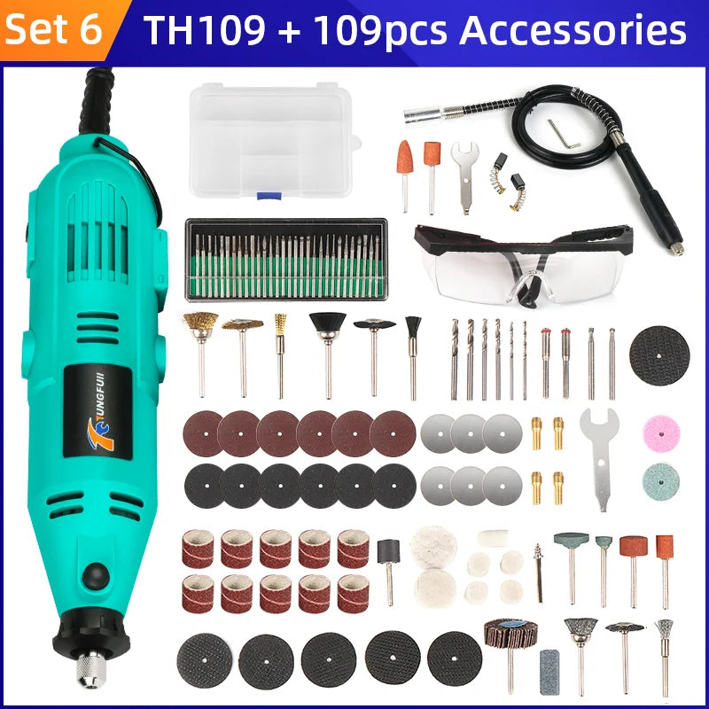 Tungfull-Mini taladro eléctrico, accesorios de brocas, herramientas de carpintería, velocidad Variable, herramienta rotativa eléctrica, Mini amoladora de taladro