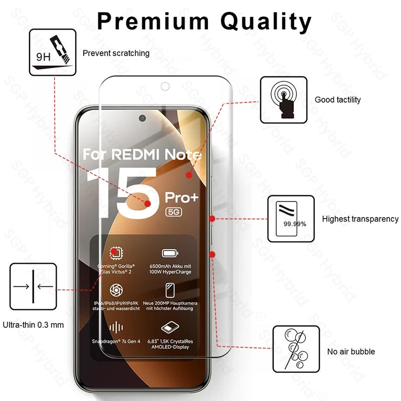 Redmy Note15Pro + 5G vidrio 8To1 9D vidrio templado curvo para Redmi Note 15 Pro + Pro Plus Note15 5G película protectora de pantalla de cámara