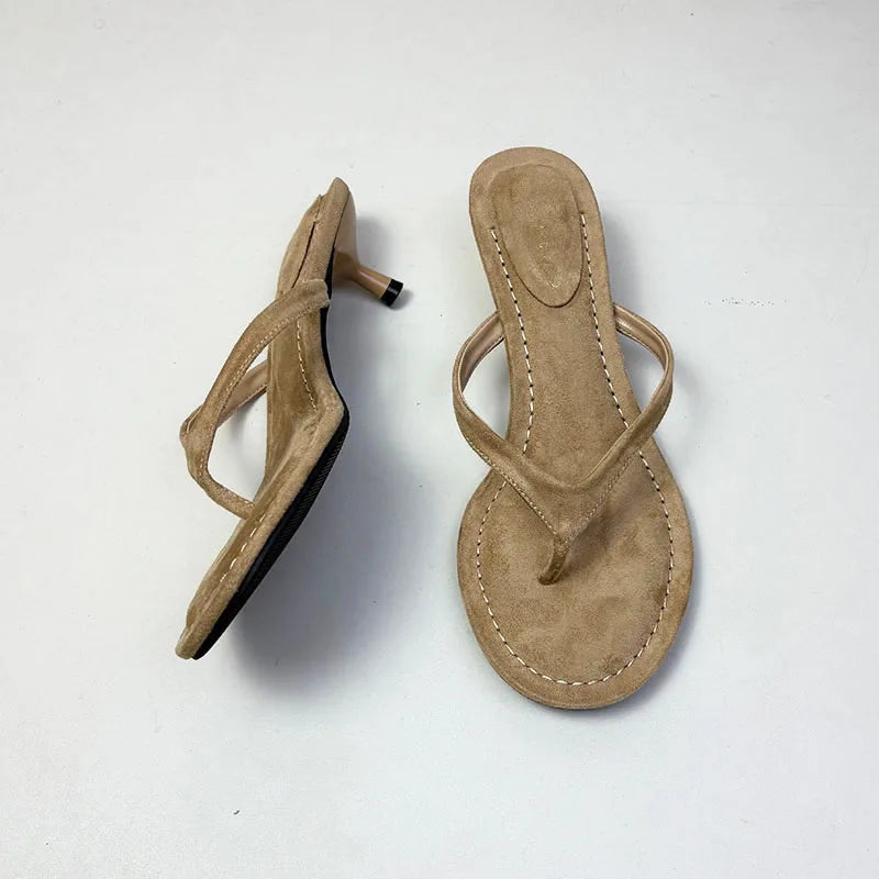Sandalias de tacón fino para mujer, estilo chanclas, con punta redonda, para primavera y verano