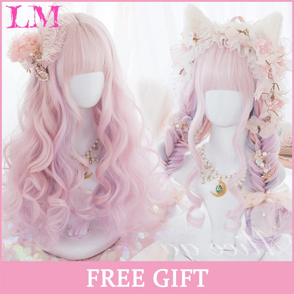 Pelucas sintéticas largas y rectas LM, color azul claro con reflejos de ceniza, peluca de Cosplay con flequillo para mujeres, pelo Natural, fibra resistente al calor