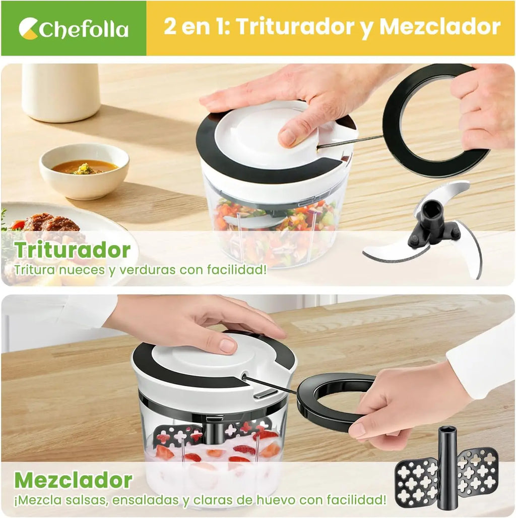 Picador y Rebanador Manual de Verduras con Cuchilla 100% de Acero Inoxidable, Picador de Cebolla Portátil de Cocina de 900 ml
