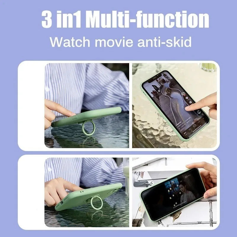 Funda Magnética con Anillo de Silicona Líquida para iPhone 17 Air 16E 15 14 13 12 11 Pro Max Plus, Antigolpes, Protectora y Suave