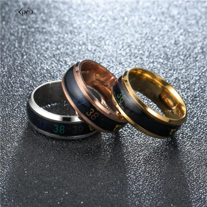 Anillo multifuncional inteligente de acero inoxidable para parejas, cambio de estado de ánimo, Color de anillo medidor de temperatura corporal resistente al agua