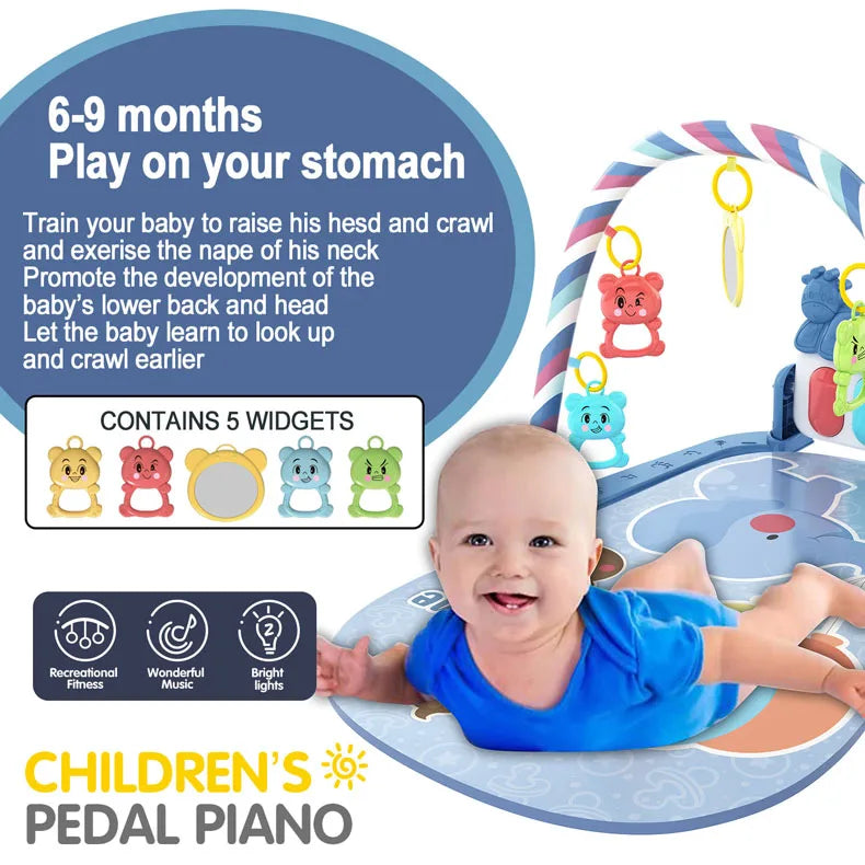 Alfombra de gimnasio para actividades musicales para bebé, alfombra para recién nacido, Pedal, teclado de Piano, estante de Fitness infantil, tapete para gatear, juguetes de regalo