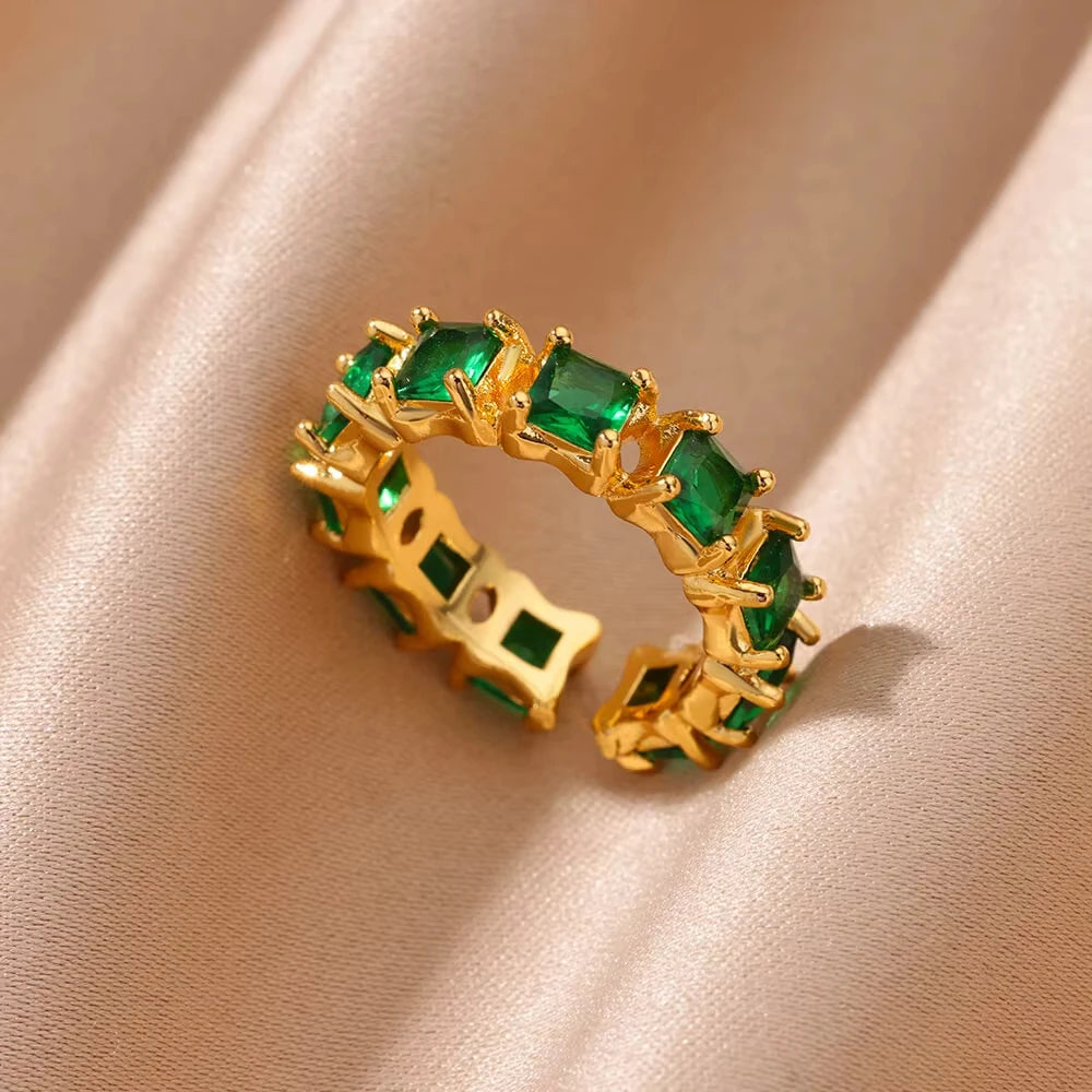 Anillos de acero inoxidable de lujo chapados en oro, piedra colorida, anillo de corazón de cristal de circón para mujer, joyería Bohemia de boda, regalo de Navidad