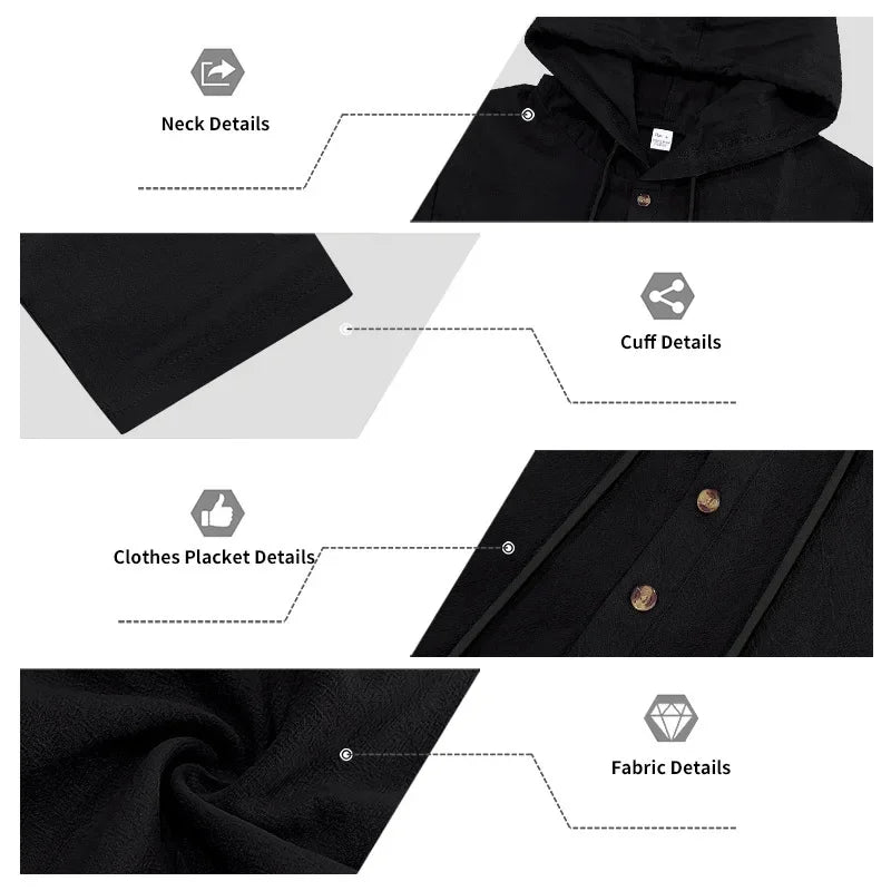 Conjunto informal holgado de lino para hombre, camisa Henry de manga larga y pantalones largos, conjunto cómodo y transpirable a la moda para otoño 2025