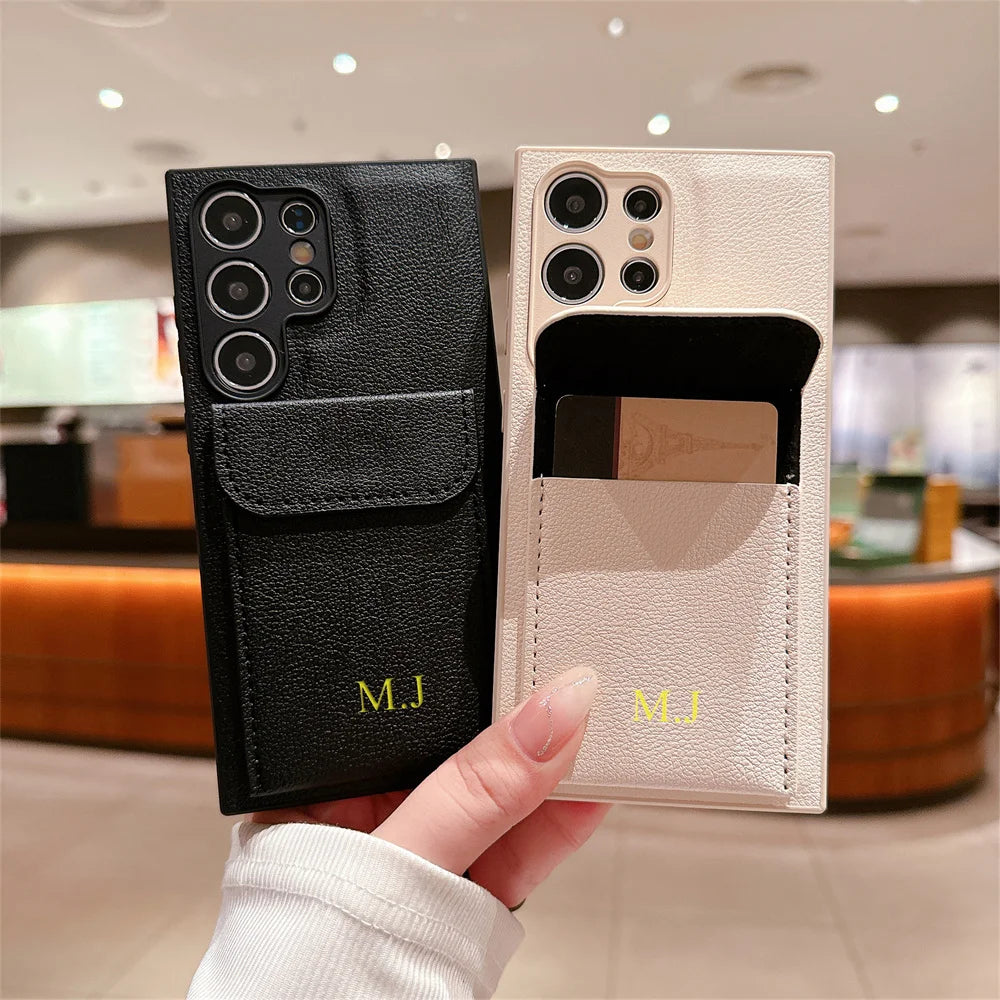 Personalizado personalizar letras de nombre para Samsung S25 S24 Ultra S21 S22 S23 Plus fundas tarjetero ranura Funda de cuero