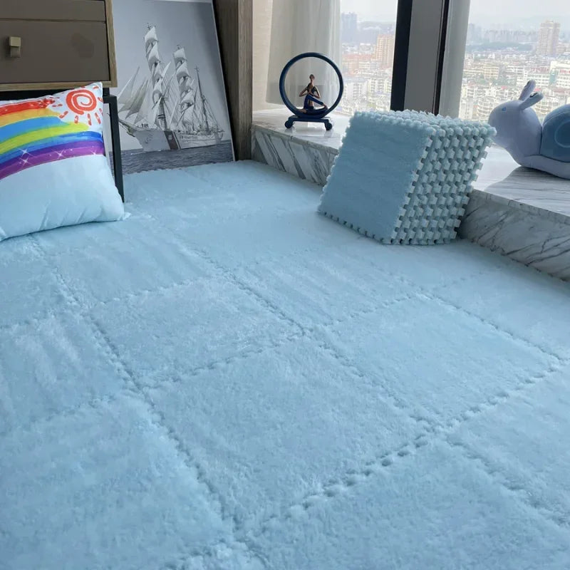 Alfombra de peluche suave de 30x30CM para niños, alfombra de juego, alfombra de rompecabezas, tapete de juego cálido, azulejos de ejercicio entrelazados, alfombra decorativa para suelo