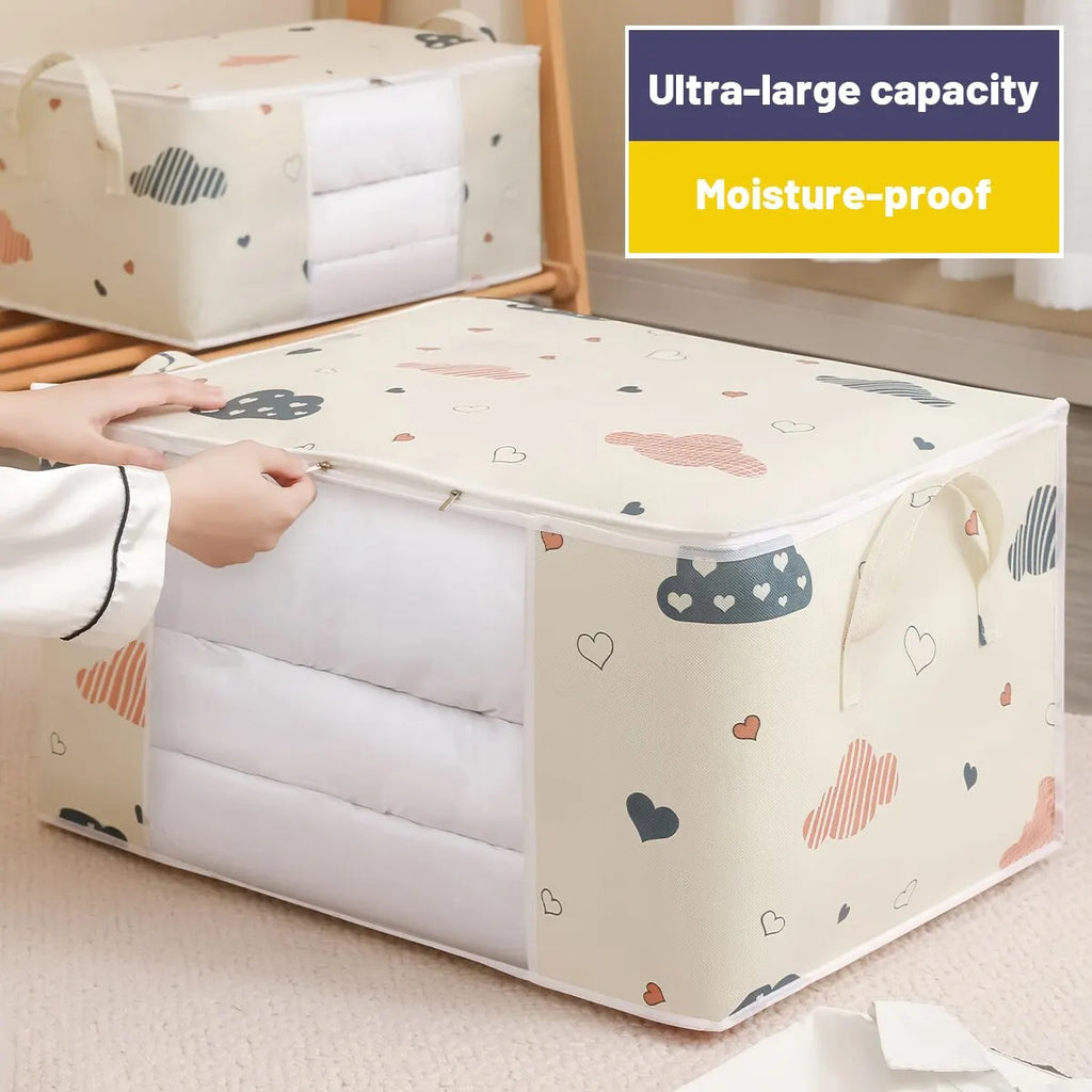 Bolsa de almacenamiento de ropa de gran capacidad, organizador con mango reforzado, adecuado para mantas, ropa de cama, plegable con cremallera resistente