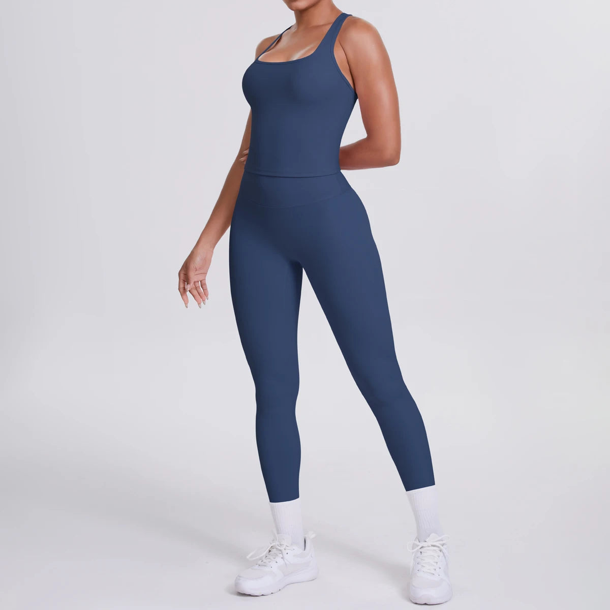 Hamidou - Conjunto de yoga de 2 piezas para mujer: leggings de fitness de secado rápido con efecto push-up y top deportivo con espalda en I de color liso.