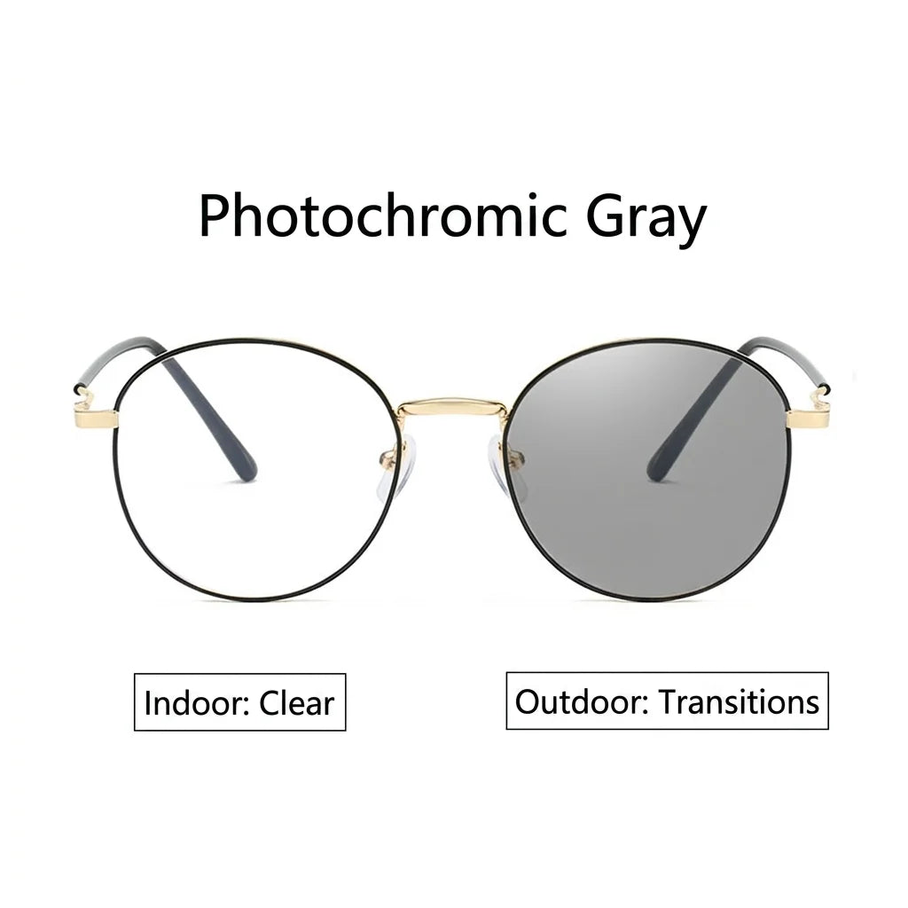 Gafas Fotocromáticas con Bloqueo de Luz Azul para Mujer y Hombre, Gafas de Computadora Redondas Retro, Gafas Antideslumbrantes Camaleón, Montura Óptica