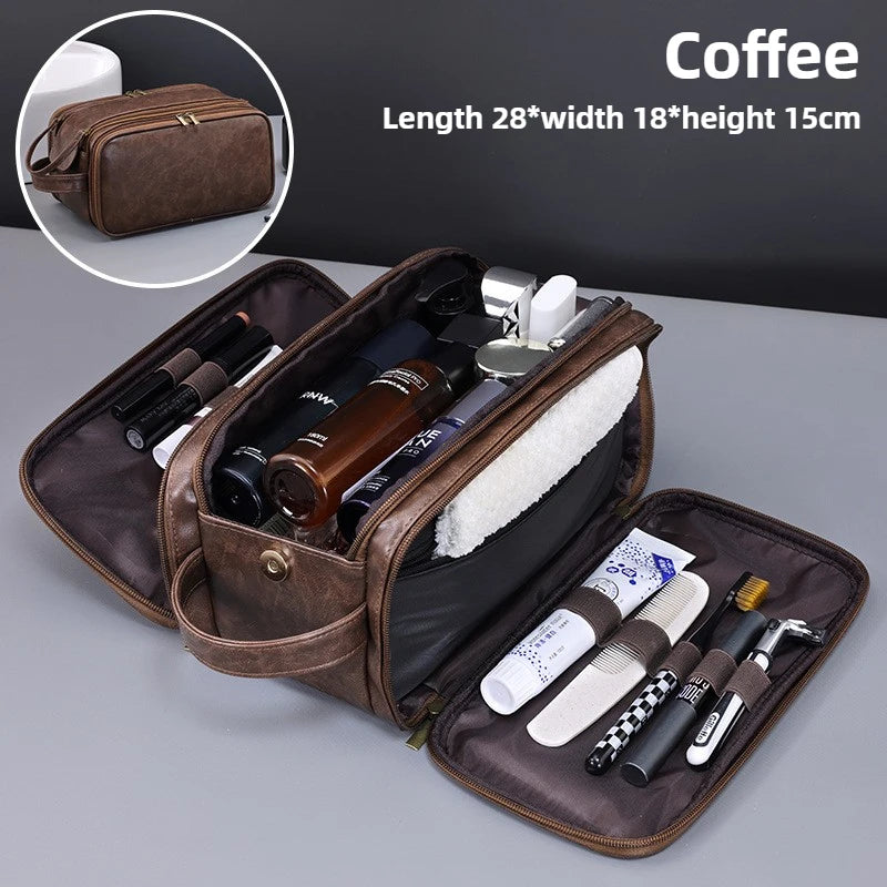 Neceser de PU con múltiples bolsillos para mujer y hombre, bolsas de maquillaje esenciales de viaje, bolsa colgante impermeable, bolsa organizadora de lavado de cosméticos