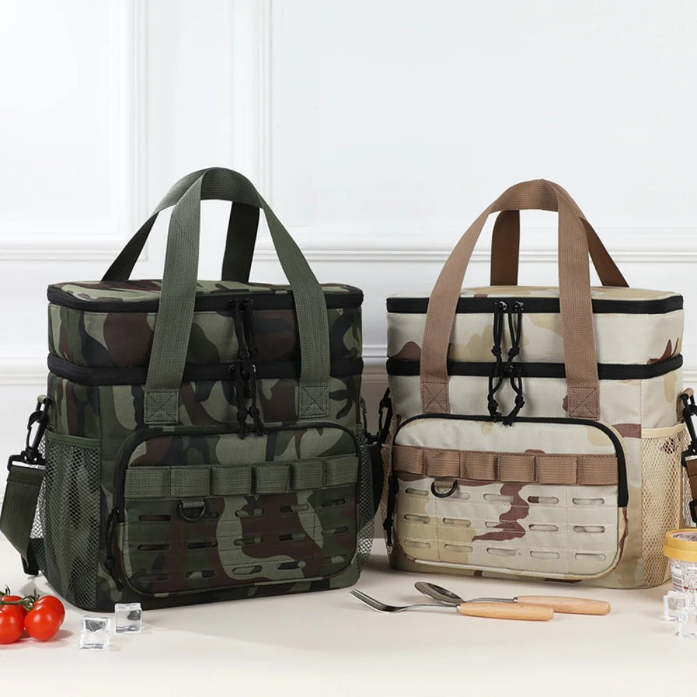Bolsa de almuerzo térmica táctica de gran capacidad de camuflaje, bolsa de hielo portátil duradera con aislamiento a prueba de fugas para exteriores
