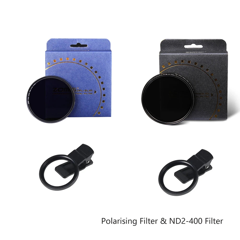 ZOMEI 52mm ND2-ND400 lente de cámara de teléfono ultrafina filtro polarizador Circular profesional de 52mm para teléfono móvil inteligente con Clip