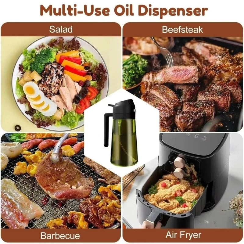Dispensador y Rociador de Aceite de Vidrio 2 en 1, 16oz/470ml, Antiderrames, para Cocina, Freidora de Aire, Barbacoa, Repostería, Ensaladas - Botella Rociadora de Aceite de Oliva