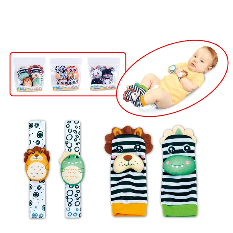 Sonajeros de muñeca para bebé, calcetines de animales para recién nacidos, buscador de pies, correa para la muñeca, calcetines para bebé, juguetes sensoriales, juguetes para bebé de 0 a 12 meses, regalo