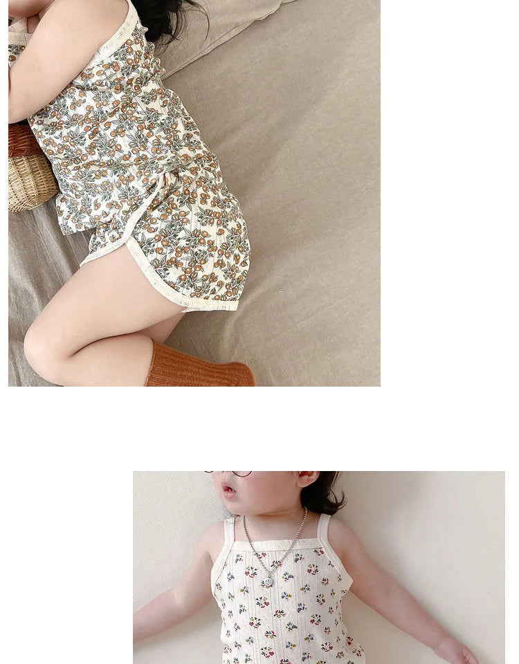 NOVEDAD DE VERANO 20225, Tops sin mangas para bebé y pantalones cortos de cintura ajustada, traje de 2 piezas, conjunto de ropa con cuello cuadrado para niñas, ropa de algodón para niños