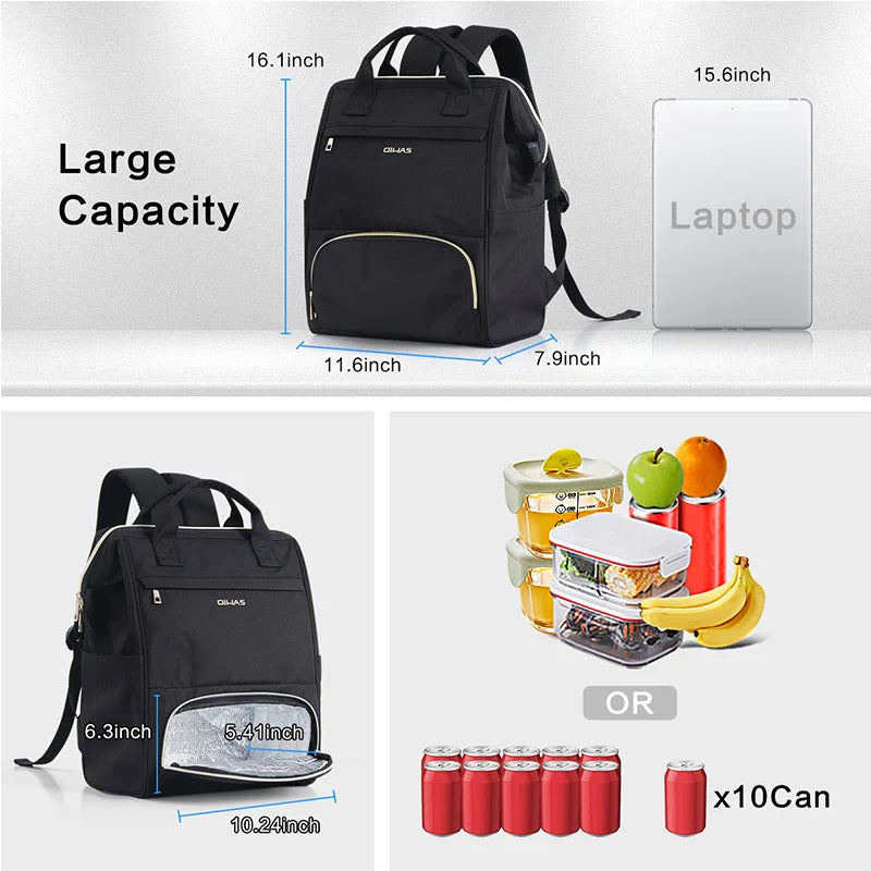 Mochila de almuerzo OIWAS para mujer, mochila para ordenador portátil de 15,6 pulgadas, mochila térmica con puerto USB, para hombres, viajes, trabajo, picnics, senderismo