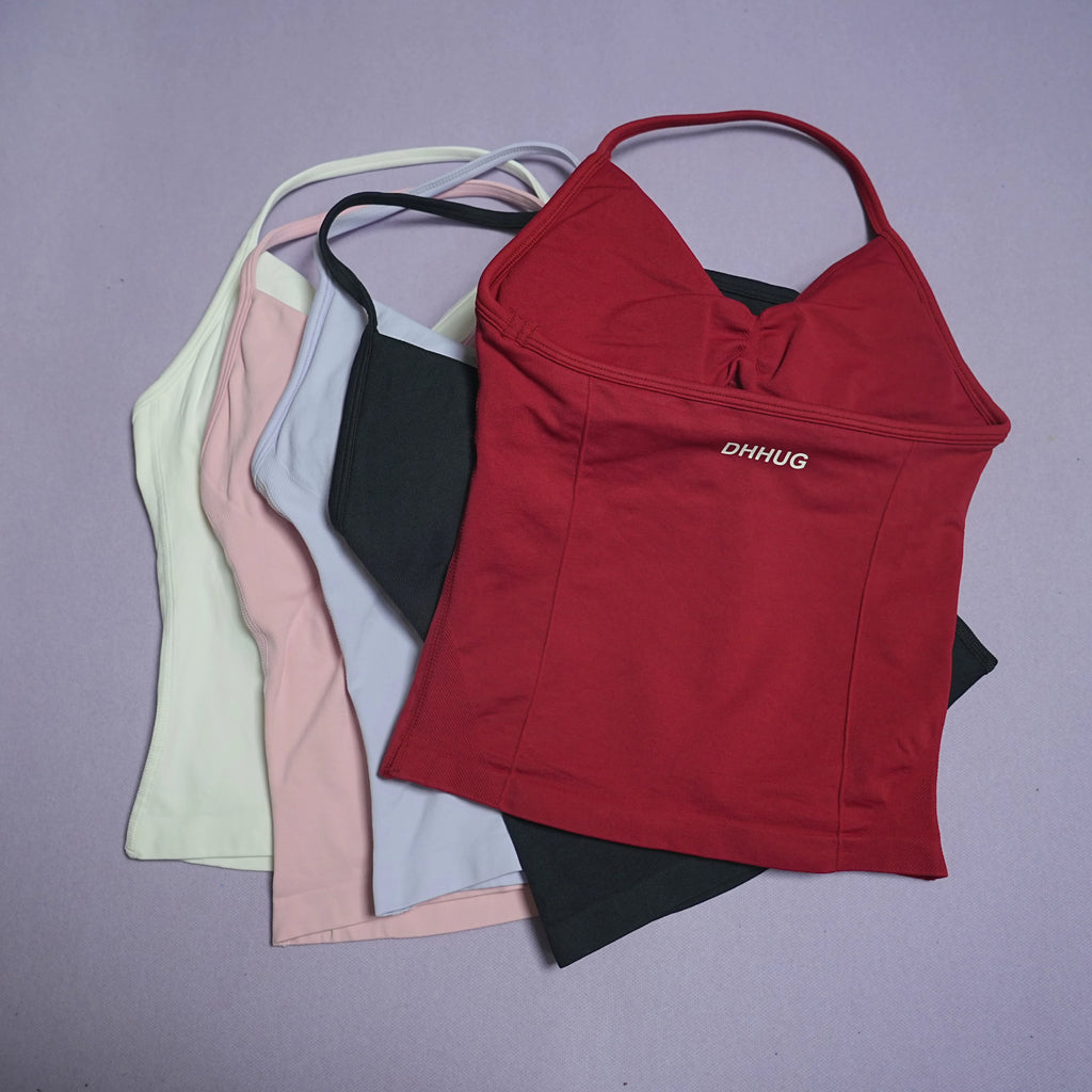DHHUG Top deportivo para mujer, camiseta sin costuras para yoga con relleno extraíble, top deportivo sin mangas con cuello en V, para gimnasio y correr