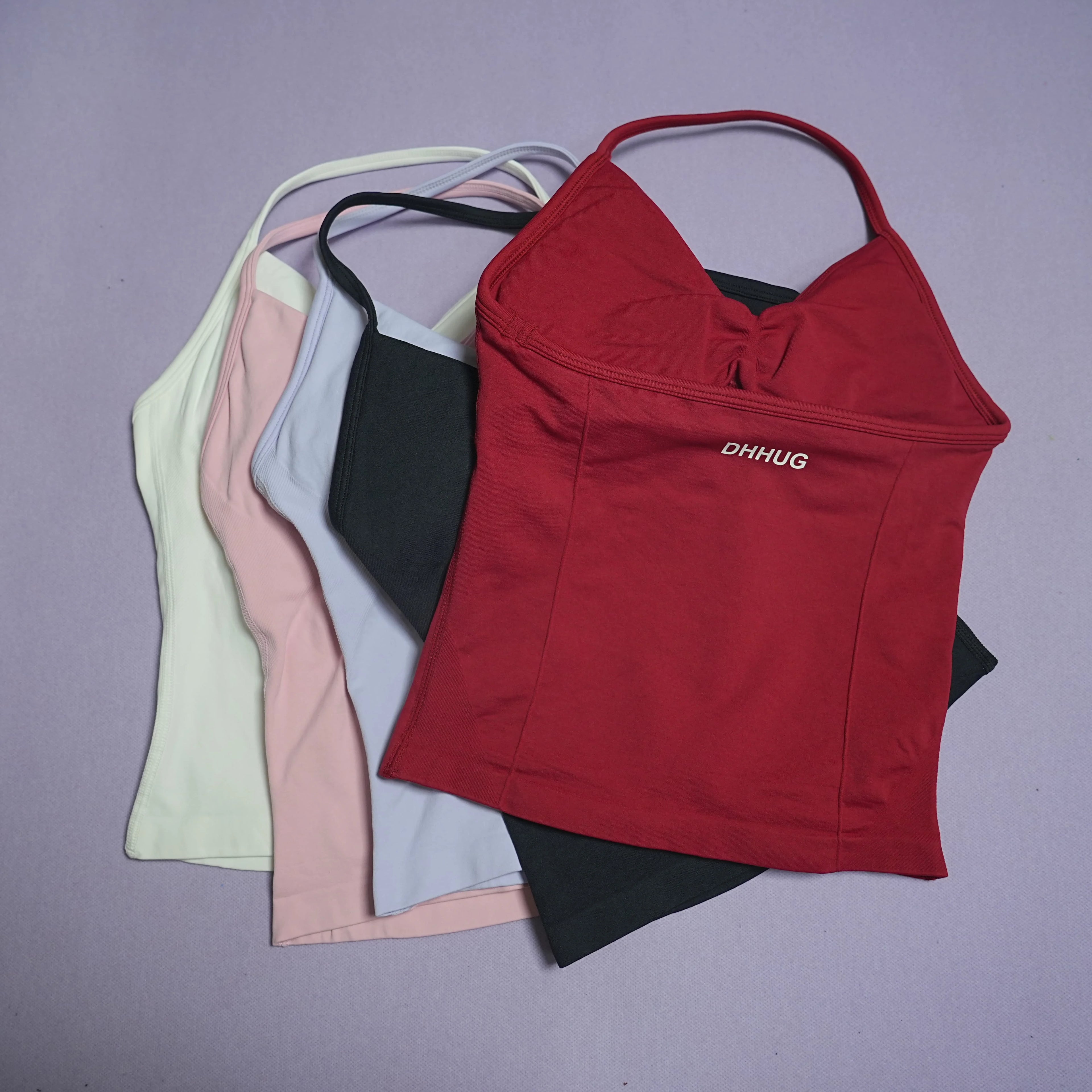 DHHUG Top deportivo para mujer, camiseta sin costuras para yoga con relleno extraíble, top deportivo sin mangas con cuello en V, para gimnasio y correr