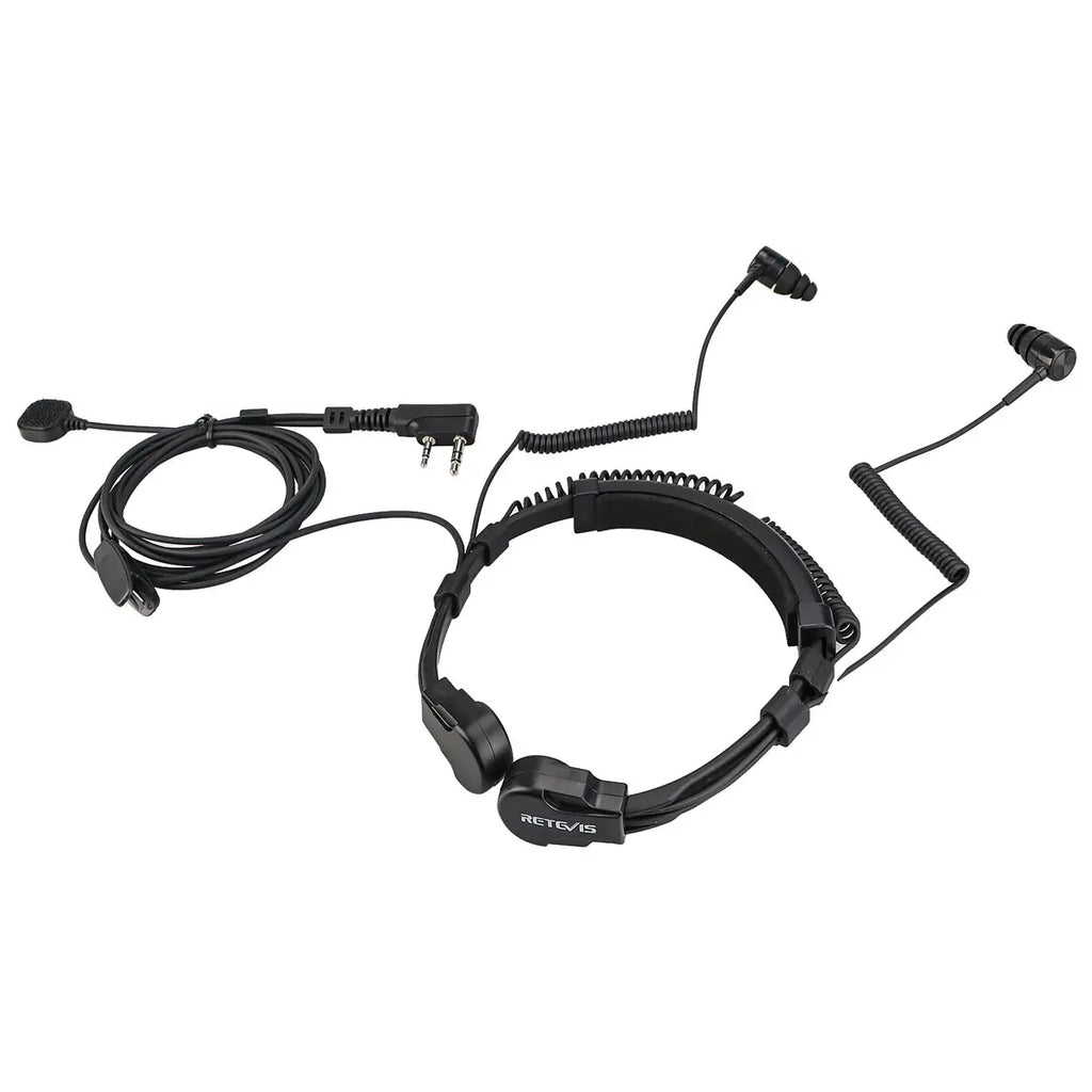Retevis ETK007 Micrófono de garganta ajustable con PTT de dedo para Baofeng UV-5R Estilo Kenwood Doble aguja Incluye dos auriculares