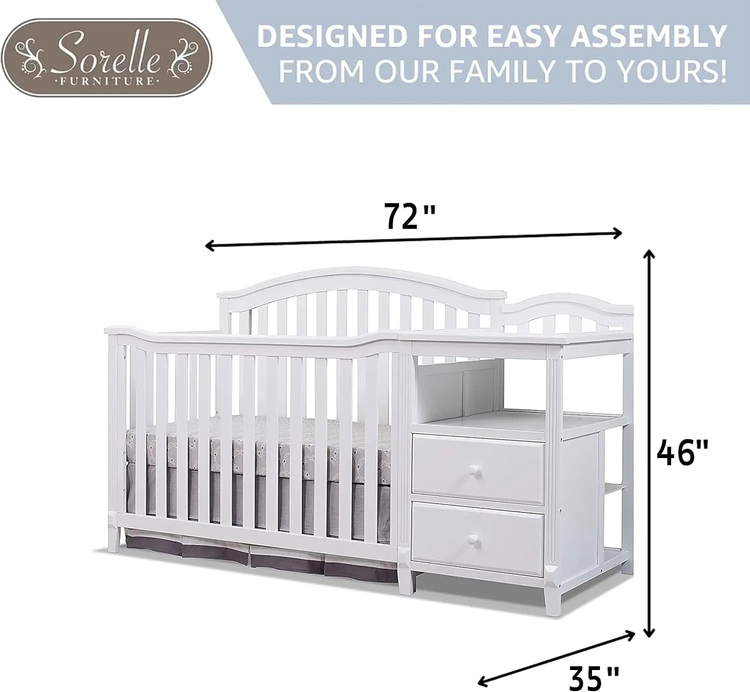 Cuna y cambiador Berkley con respaldo de listones clásico - Convertible en mesa para cambiar pañales con acabado no tóxico de madera B