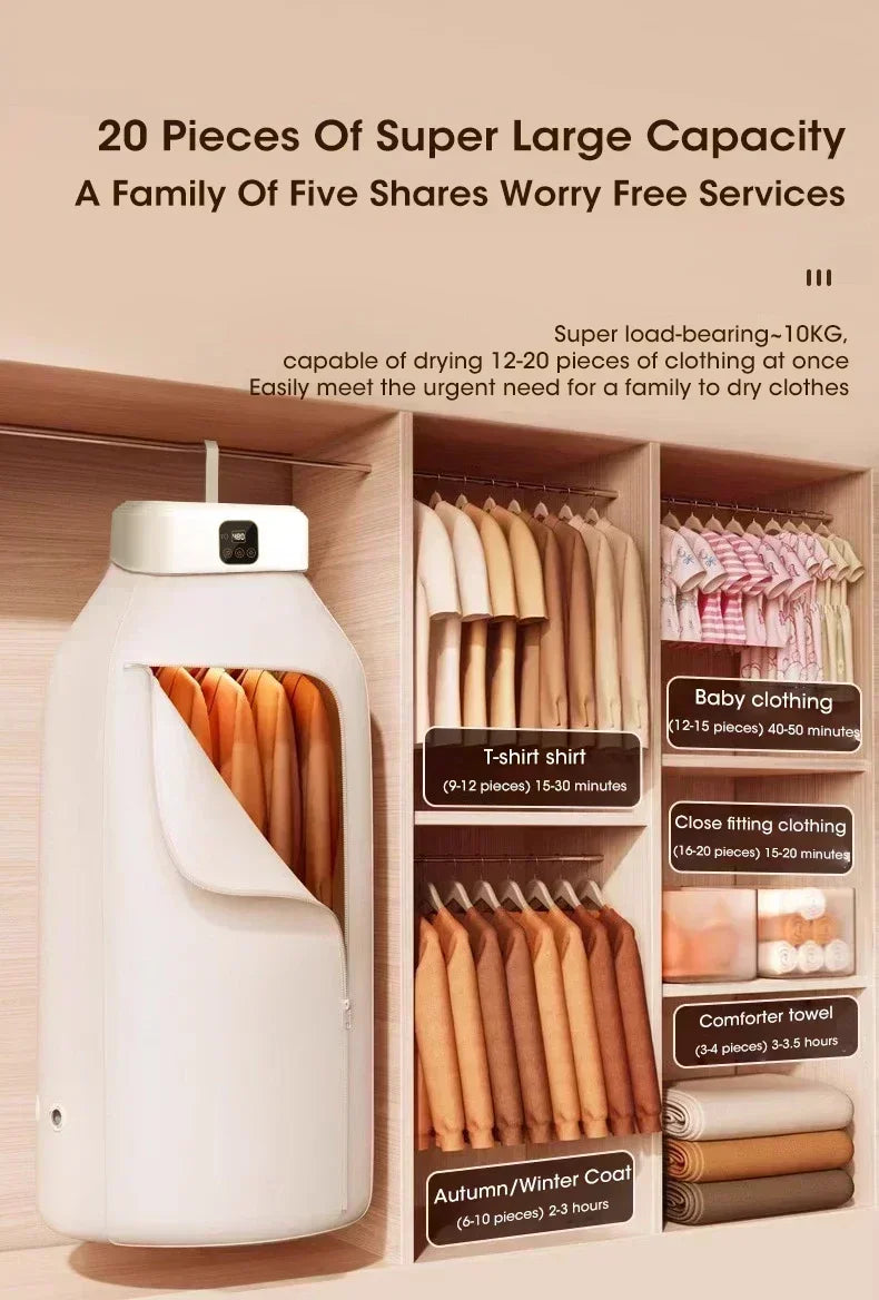 Mini Secadora Portátil Plegable, Secadora Eléctrica Inteligente con Temporizador, Secado Rápido, Armario Doméstico con Bolsa de Secado, Estilo Compacto para Viajes