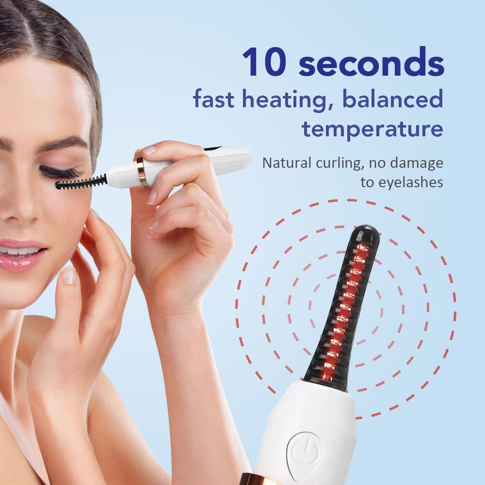 Pluma rizador de pestañas en caliente con peine, dispositivo eléctrico Digital para rizar pestañas, herramienta de maquillaje de belleza recargable, 3 modos de temperatura