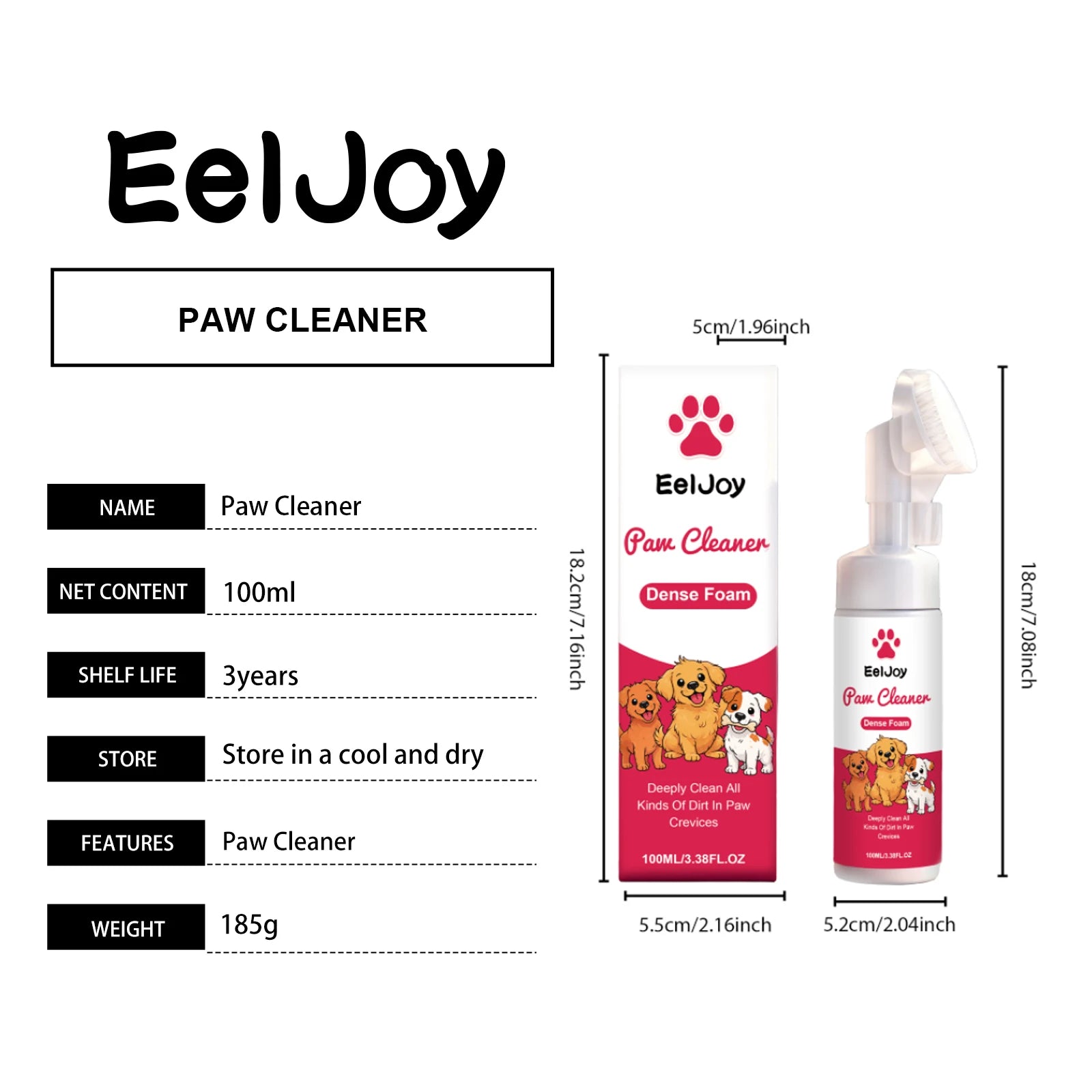 Espuma Limpiadora de Patas para Perros y Gatos de 100 ml con Cepillo, Limpieza Profunda y Rápida, Sin Enjuague, Hidratante, Aroma Fresco, Limpiador para Mascotas