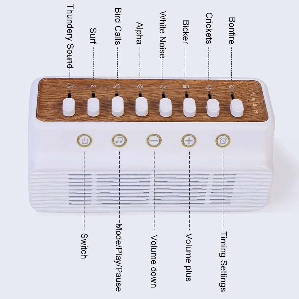 Máquina de sonido blanco para bebés con 8 sonidos naturales, altavoz inalámbrico compatible con Bluetooth, caja de música portátil, herramienta de ayuda para dormir en el dormitorio