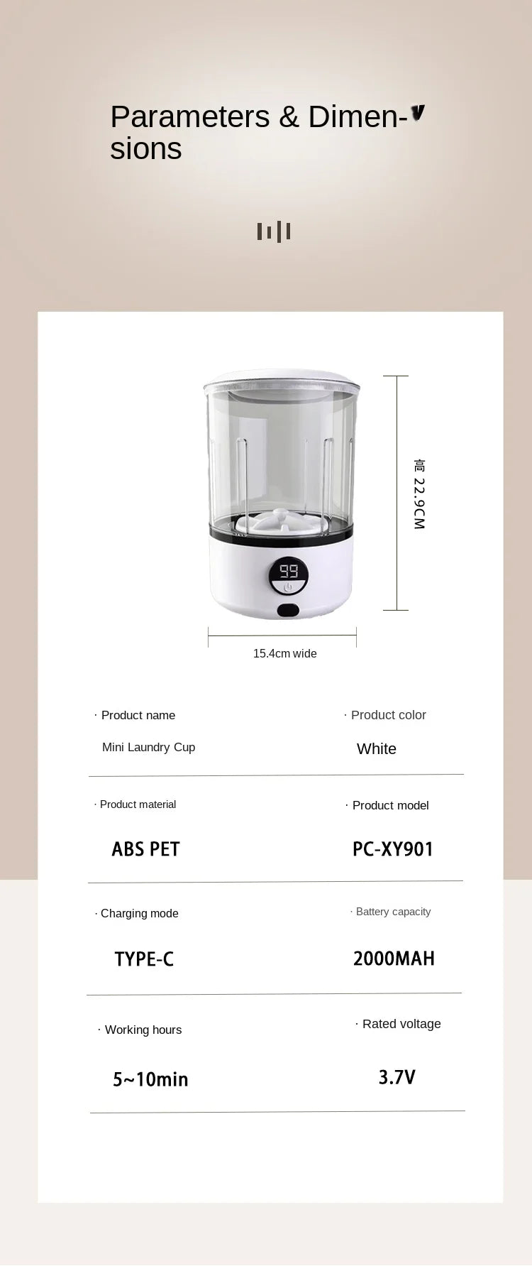 Mini Lavadora Blanca de 2L, 2000 mAh, Totalmente Automática, Portátil, con Turbina LED, Compacta para Ropa de Niños, Ropa Interior, Bragas y Calcetines