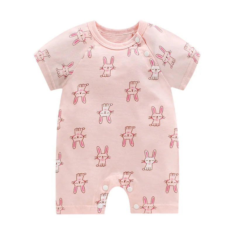 Monos de dibujos animados para bebé, mono de algodón transpirable de verano de manga corta para recién nacidos, niños y niñas, ropa para gatear