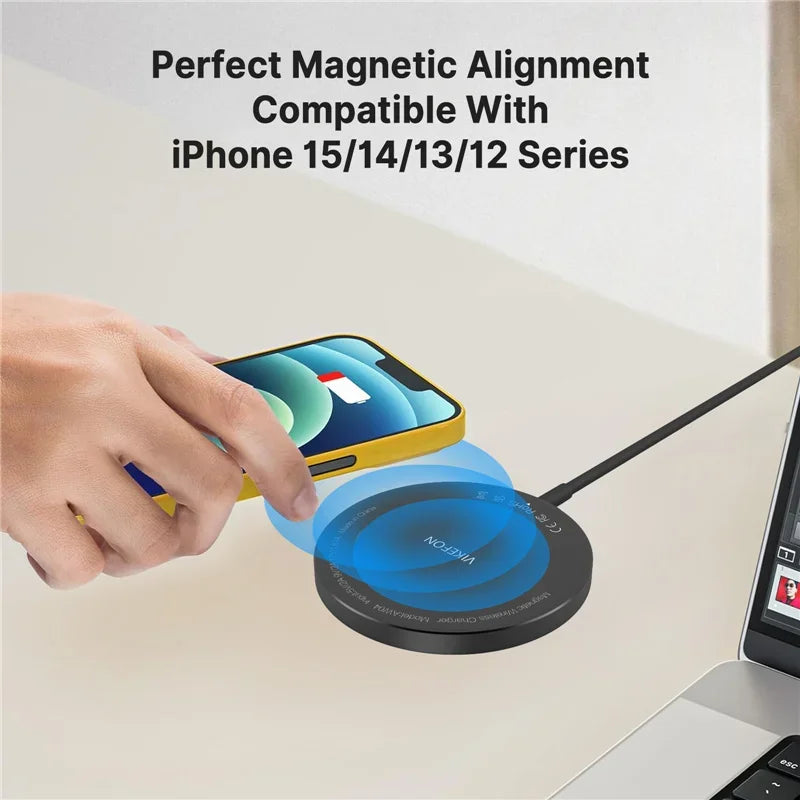 Cargador Inalámbrico Magnético Rápido con Doble Puerto USB, Mini Base de Carga para iPhone 17 16 15 14 13 12 Pro Max, Accesorio Universal para Teléfono