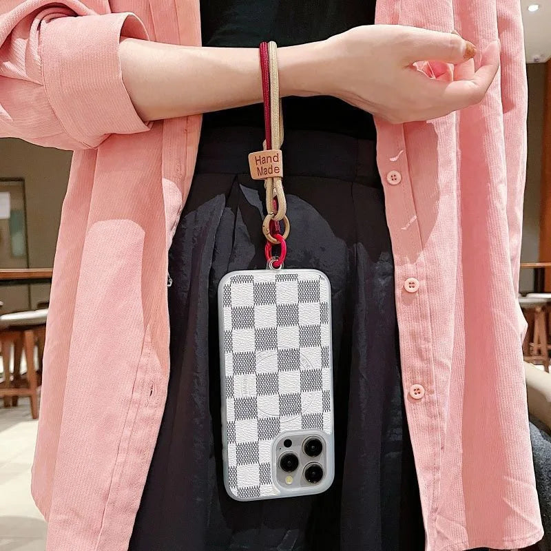 Cordón de teléfono tejido contrastante de estilo británico INS, funda de teléfono corta de mano a la moda, cuerda para muñeca, colgante para equipaje de muñeca, cuerda colgante