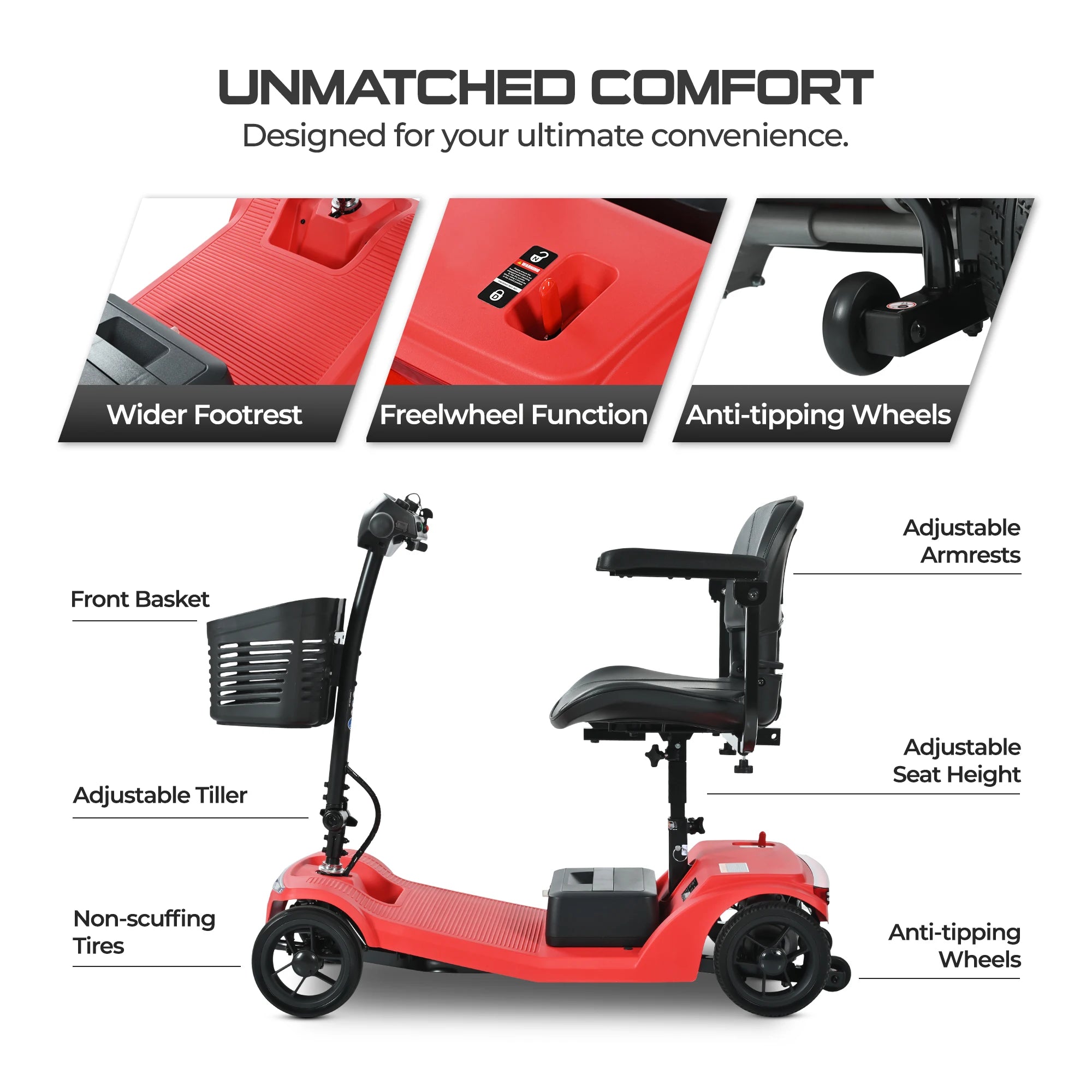 SWEETRICH S2 Scooter Eléctrico Plegable y Ajustable de Cuatro Ruedas y 250W con Freno Electromagnético para Personas Mayores y con Discapacidad