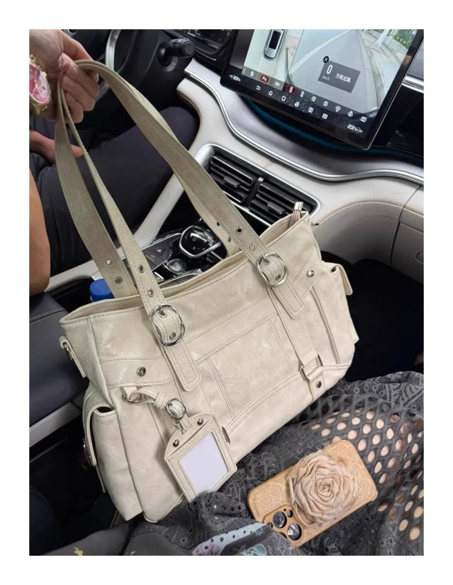 Bolso de mano con tachuelas Vintage para chica, bolso de hombro de gran capacidad con textura de cuero para mujer, bolso cruzado de viaje de estética Y2k