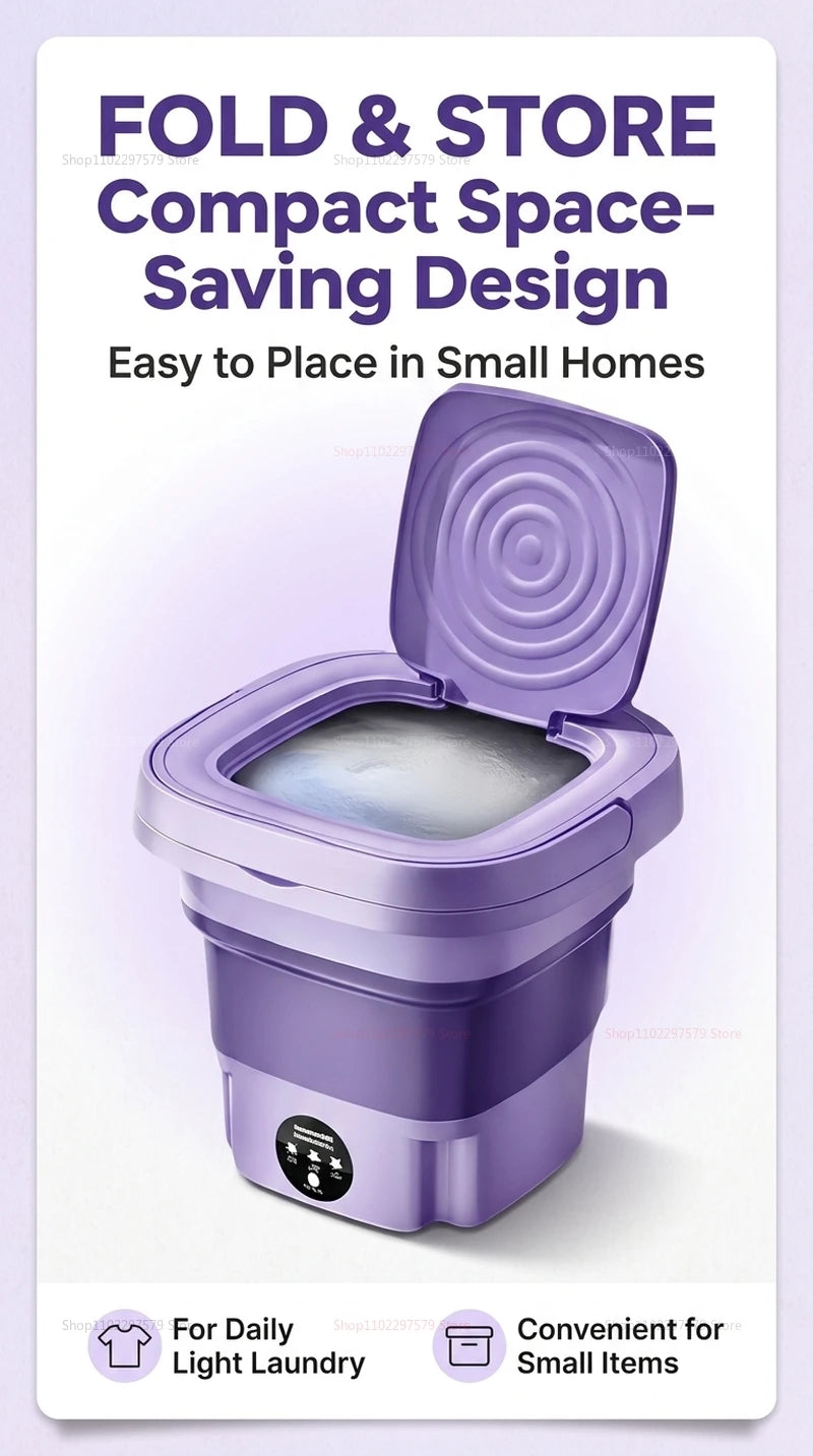 Lavadora Portátil Plegable de 8L con Secadora por Centrifugado para Calcetines, Ropa Interior, Bragas, Viajes, Dormitorios, Autocaravanas, Lavadora Compacta