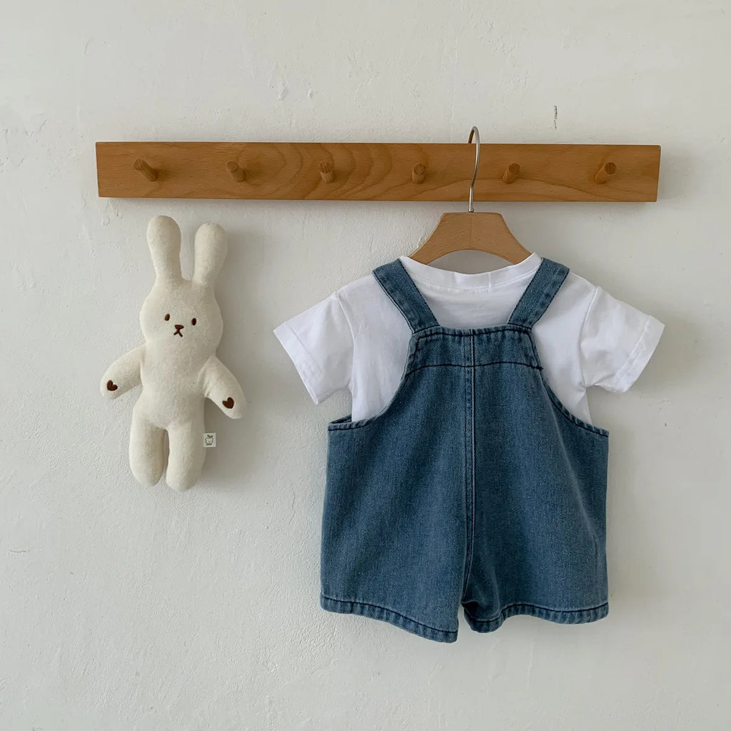 Conjunto de Ropa de Verano ZOETOPKID para Bebés, Traje para Niños y Niñas, Camiseta Infantil y Overol de Mezclilla, Mameluco para Recién Nacidos