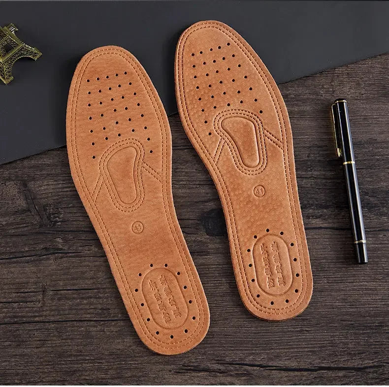 1 par de plantillas de piel de vaca para zapatos de hombre, desodorante cómodo, plantilla de cuero informal, pies, suela de zapato plana de cuero genuino de calidad