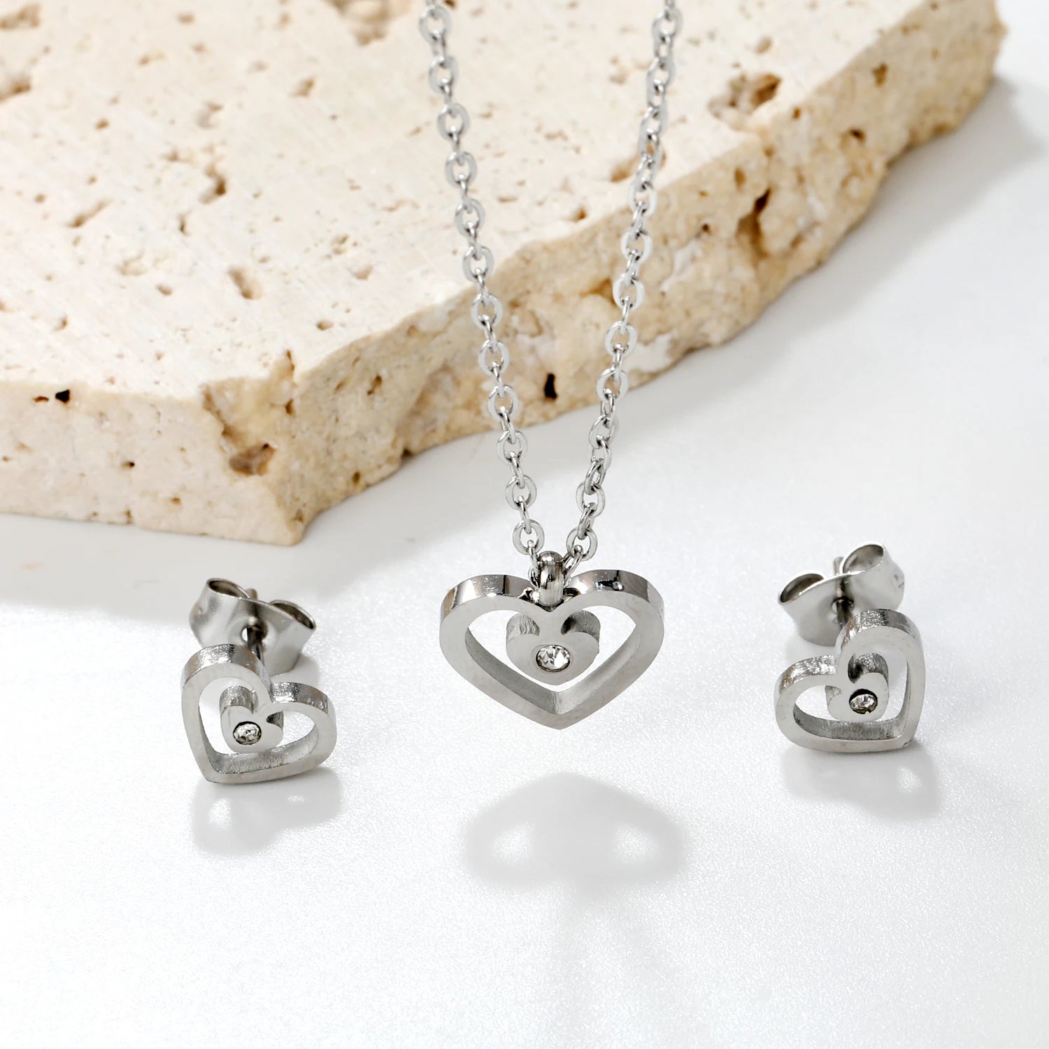 ASONSTEEL-collar con colgante de circonia y flor de corazón brillante para mujer, conjuntos de joyería de acero inoxidable, regalos delicados para uso diario