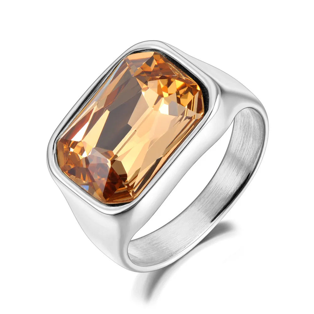Lokaer, anillo de boda de acero inoxidable con circonita cúbica brillante de lujo, chapado en oro de 18 quilates PVD, joyería resistente al agua R24007