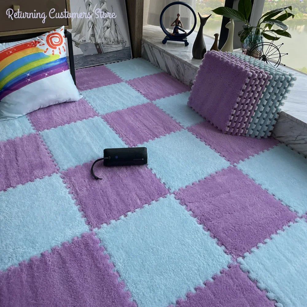Alfombra de peluche suave de 30x30CM para niños, alfombra de juego, alfombra de rompecabezas, tapete de juego cálido, azulejos de ejercicio entrelazados, alfombra decorativa para suelo
